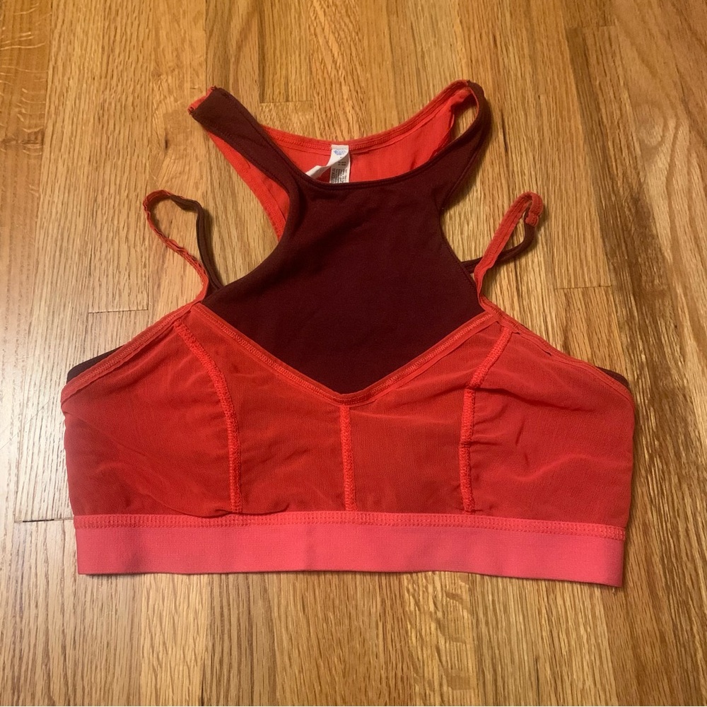 Free People Red Combo 'Fly Girl' Dual Layer Stretch Sports Bra - Size Small